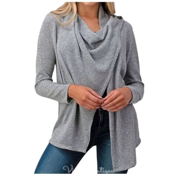 Orange Farm Asymmetrical Grey Cowl Neck Cardigan Size M - Picture 1 of 6